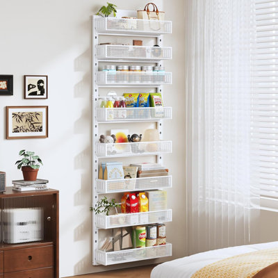 Storage Rack Behind The Pantry Door, 8-Layer Large Metal Heavy-Duty Frame Behind The Spice Rack, Two-In-One Wall-Mounted Or Hanging Storage Rack, Suitable For Kitchens, Bathrooms, Laundry Rooms, Bedrooms, Closets And Baby Rooms