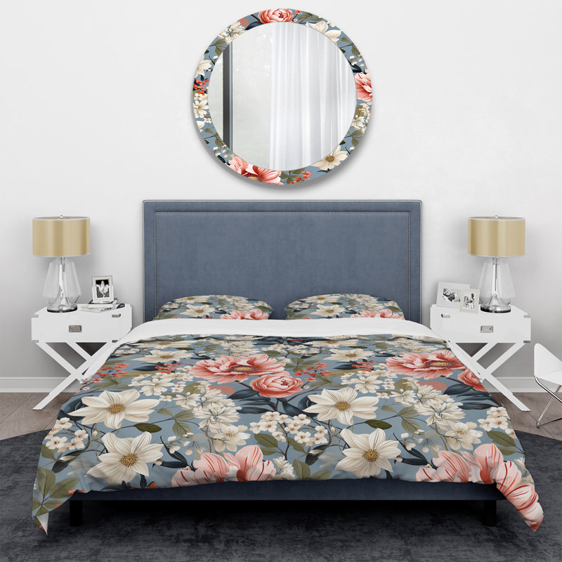 Ensemble de housse de couette Pink Floral Gardens Serenade Beauty II, Housse de couette pour grand lit et 2 taies décor