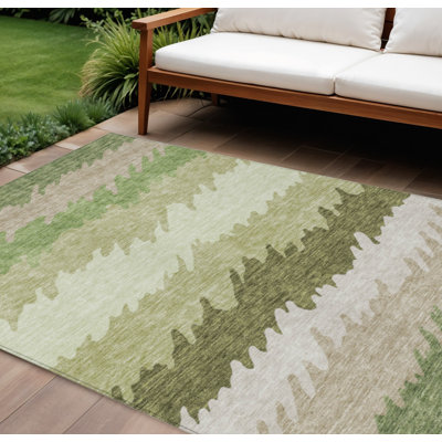 Tapis extérieur lavable rayé vert olive 8 pi x 10 pi