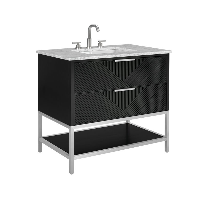 Ensemble de meuble-lavabo Diamond, Noir anthracite, Nickel brossé, Marbre de Carrare italien