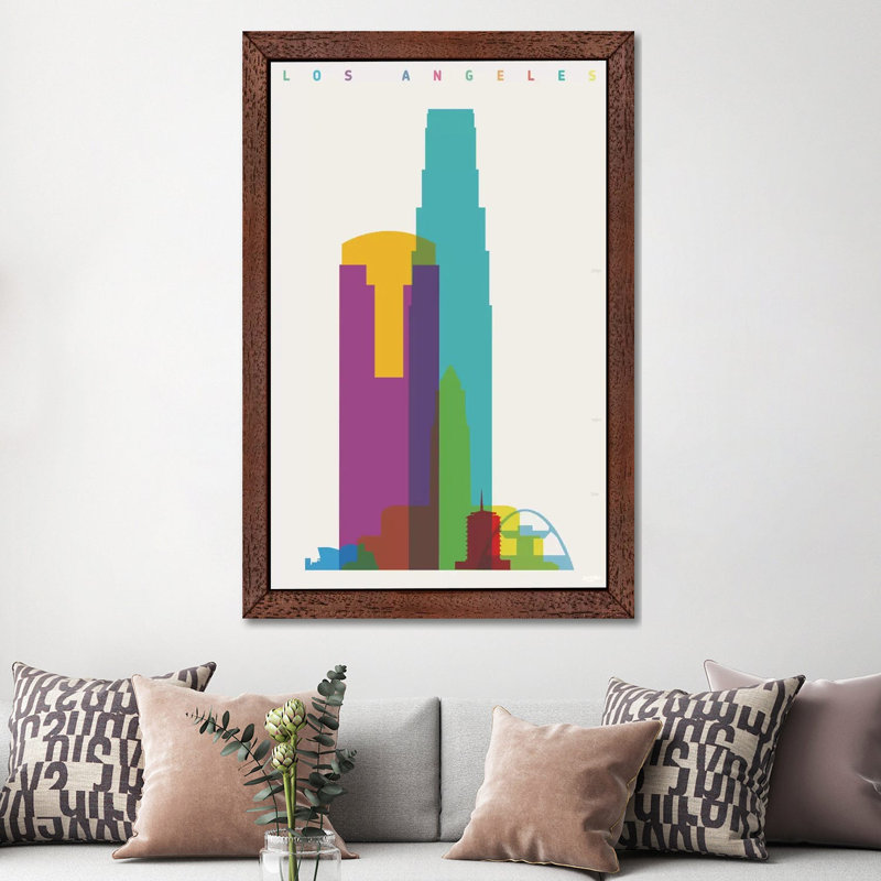 Los Angeles 1 Piece Floater Frame Wall Art on Canvas, Brown Framed