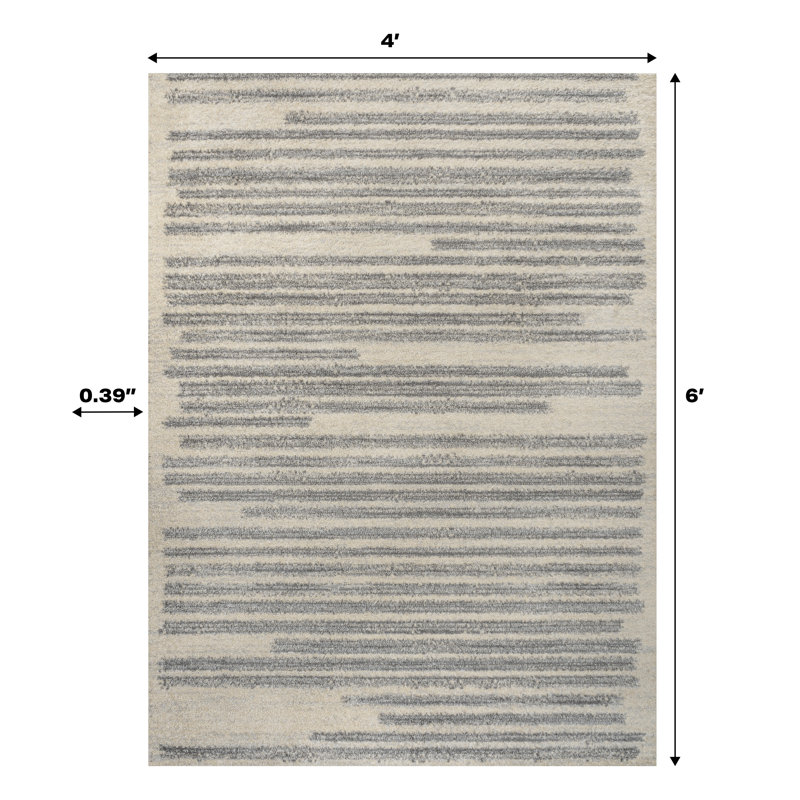 Nastazja Modern Berber Stripe Cream/Gray Rug, Rectangle 4' x 6'