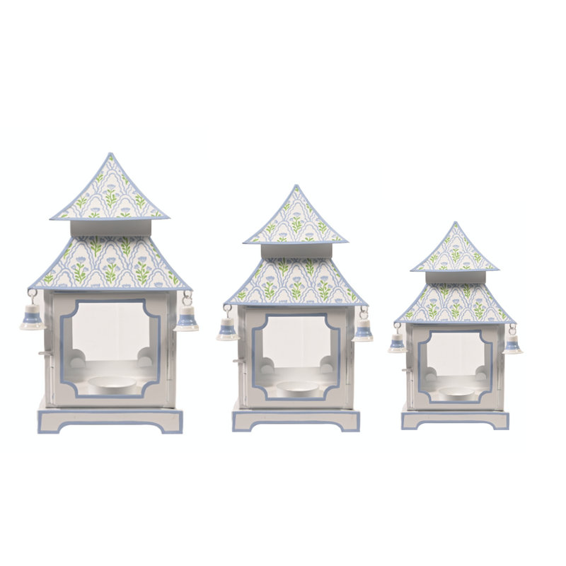 White & Lavender Tulip Pagoda Lantern (3 Sizes), 11" H x 6" W x 6" D