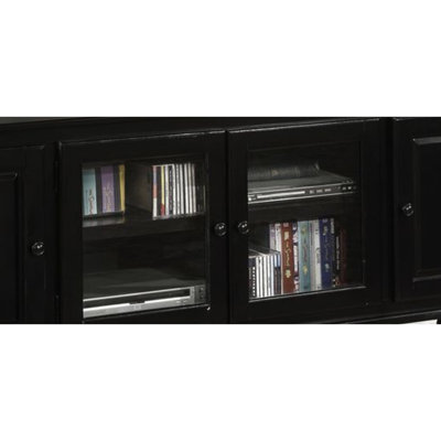 Meuble télé noir avec beaucoup de rangement, pouvant accueillir des téléviseurs de 50 à 59 pouces, 4 portes et 3 tablettes pour un meuble élégant et soigné à la maison, convient à une efficacité de 59 po