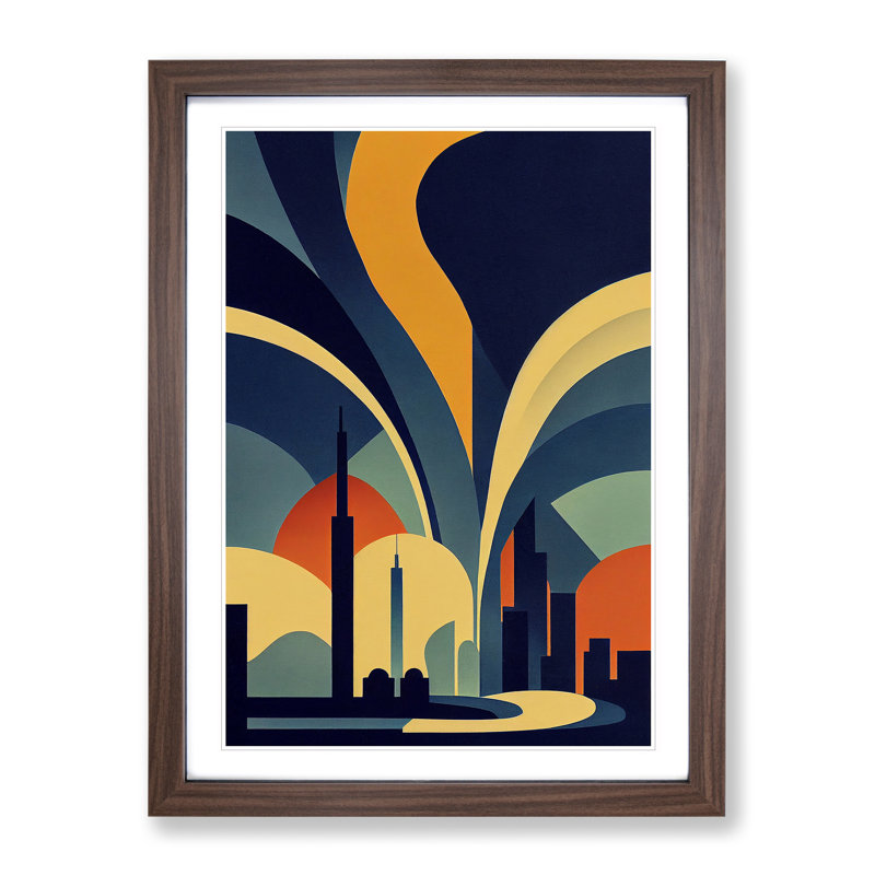 XV1022-707X Art Deco City Skyline No.4 - Single Picture Frame Print, Brown, 64cm H x 46cm W