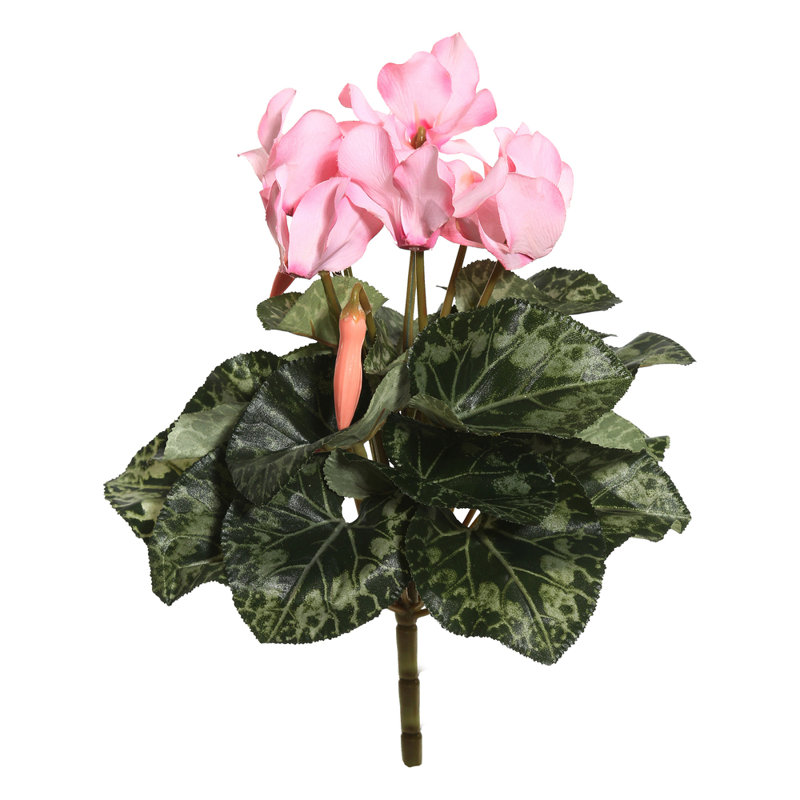 Light Pink Artificial Cyclamen Bush with Green Leaves