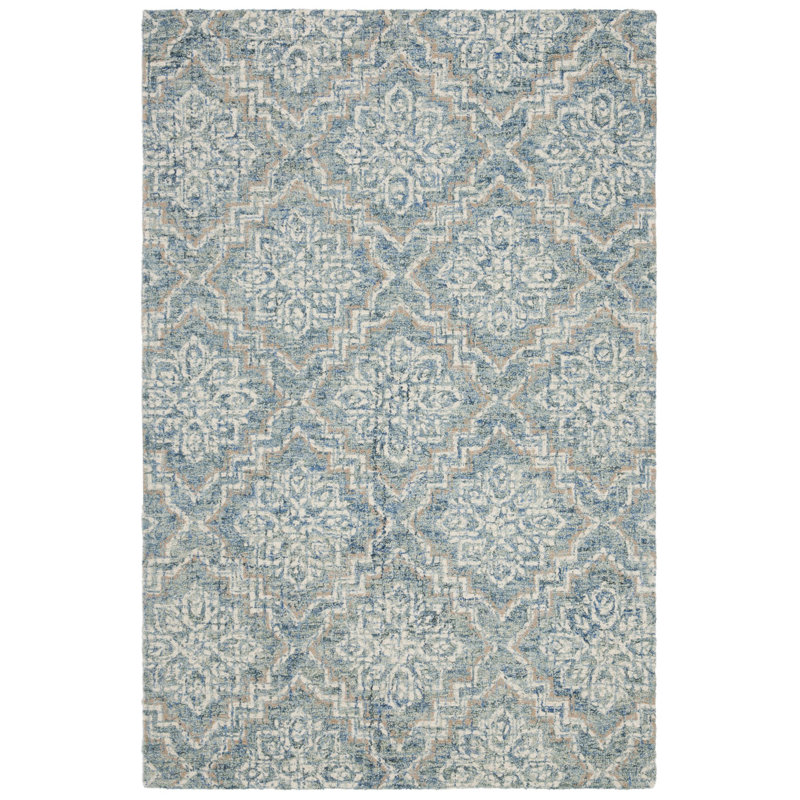 Tapis bleu / gris en laine touffeté à la main Salerna, Rectangle 9 pi x 12 pi