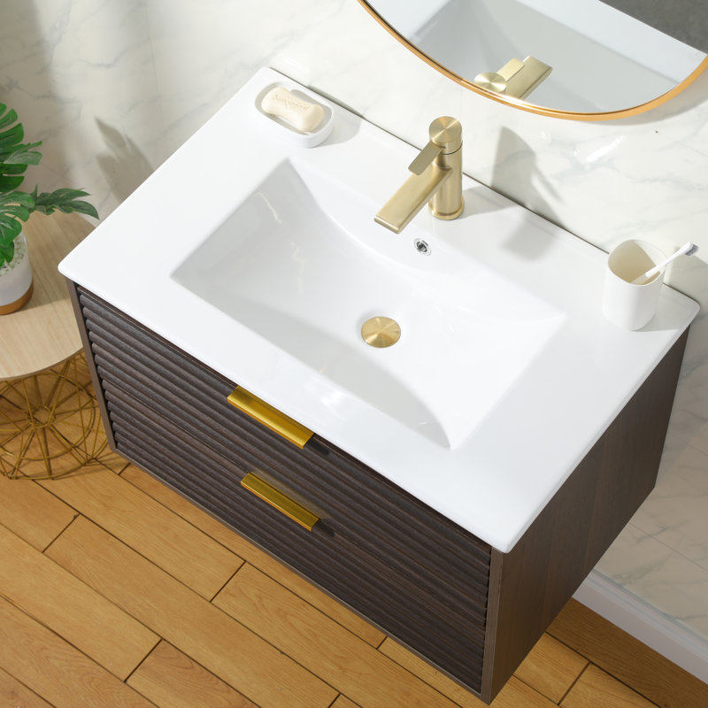30'' Modern Wall-Mounted Single Bathroom Vanity Set, Dark Brown