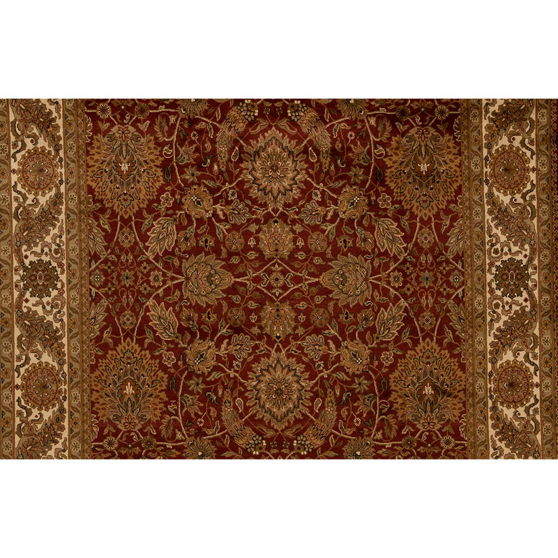 Hand Knotted Wool Area Rug in Red And Ivory