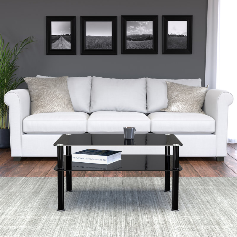 Byrge Four Leg Coffee Table with Storage, Black, 41.6cm H x 80cm W x 60cm D