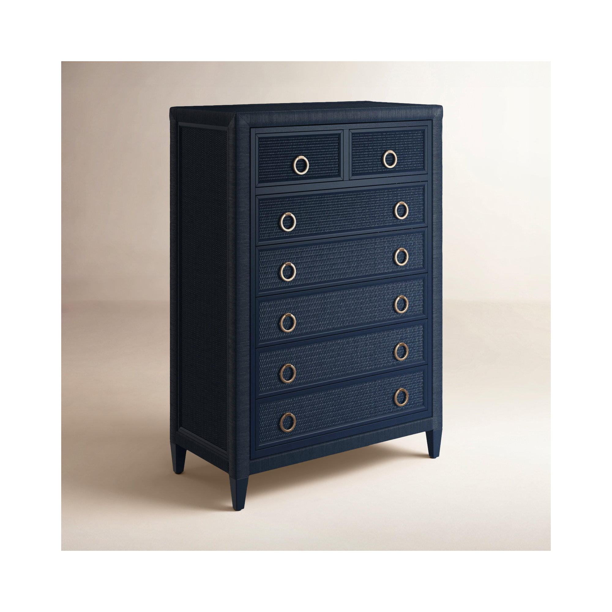 Warwick 7 Drawer Wicker Chest, Navy, Satin Brass