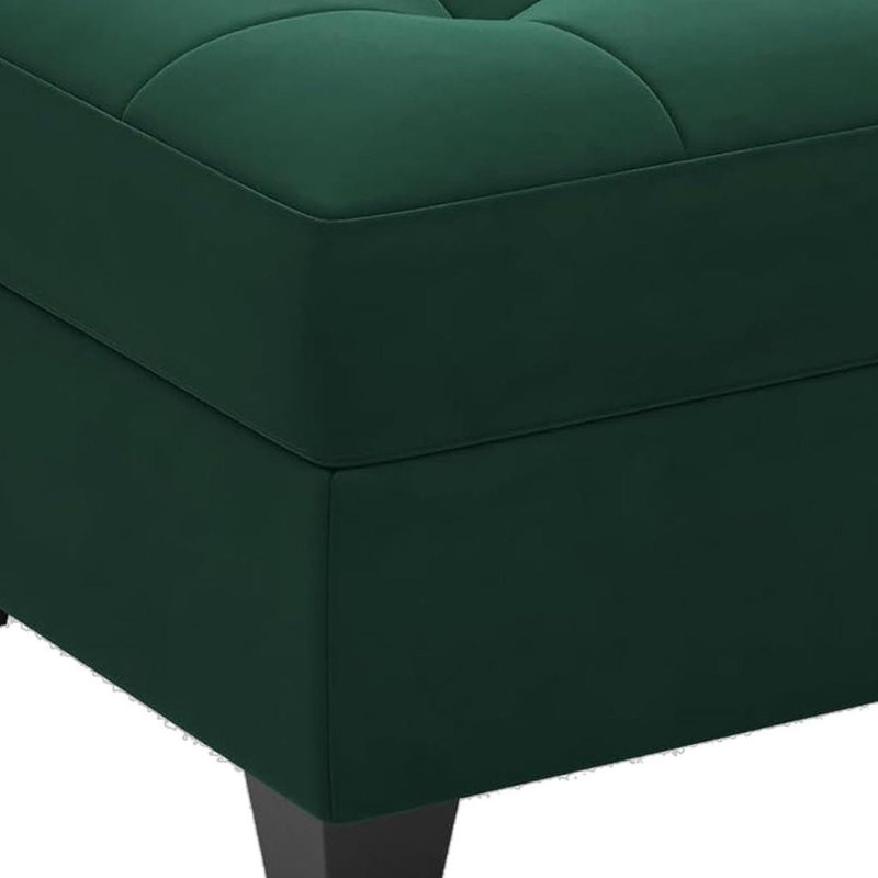 Repose-pieds de rangement capitonné en velours vert et noir de 26 po