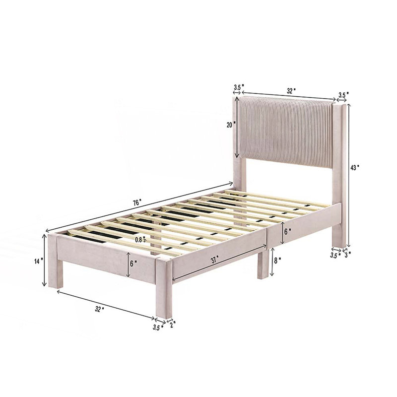 Lit plateforme simple tapissier 1pc, Rose
