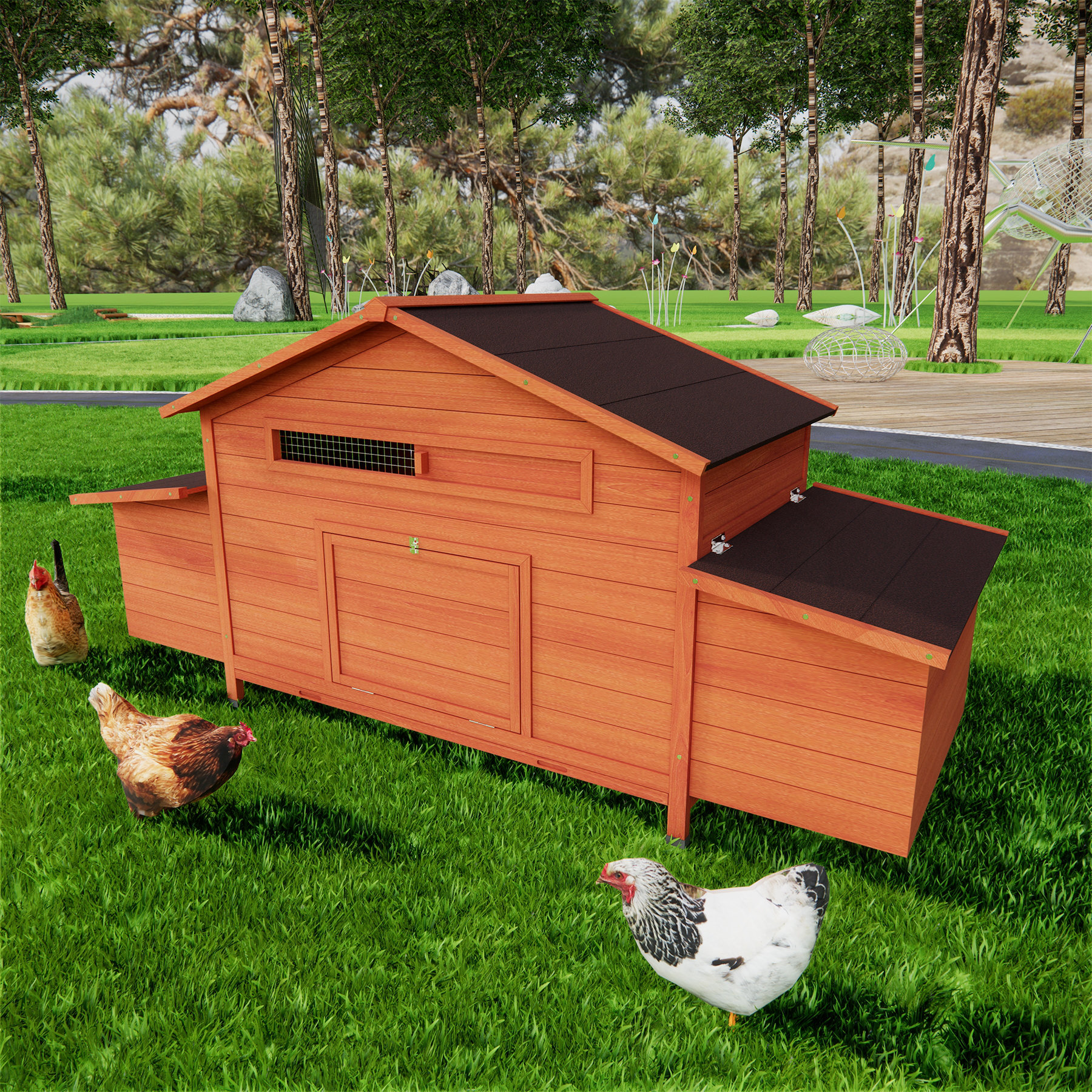 Ophelia & Co. Large Wooden Chicken Coop Outdoor Hen House Poultry Cage