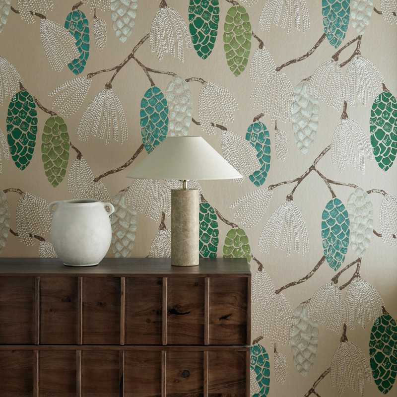 Epitome Wallpaper, Turquoise/Pea/Gilver