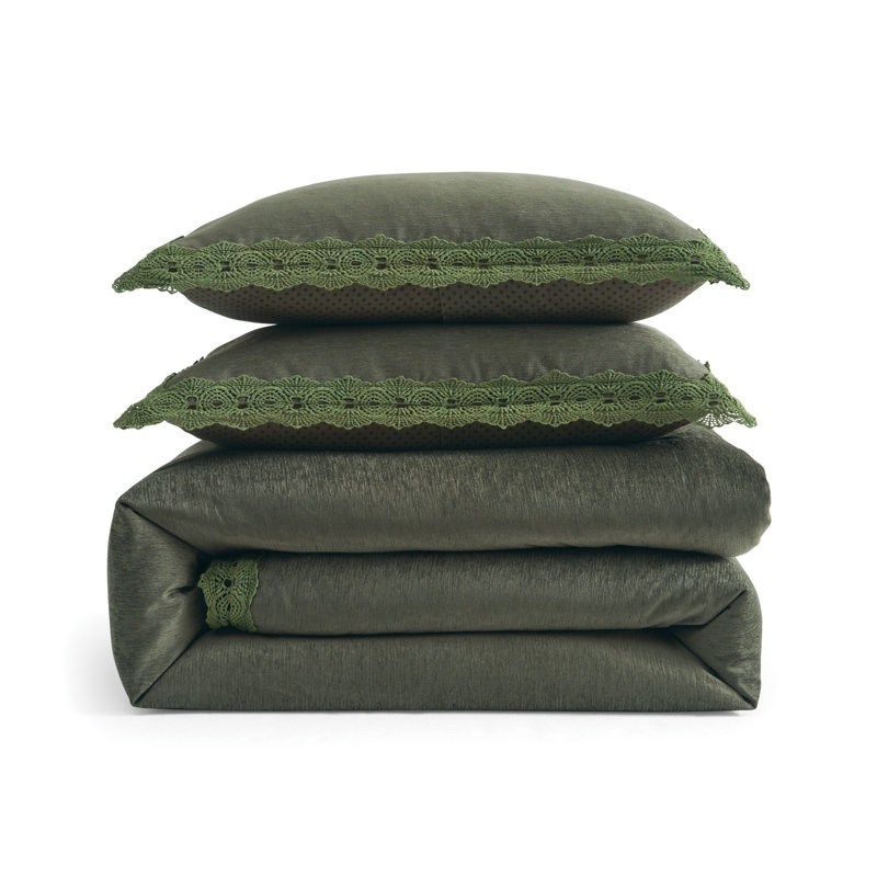 Ted Baker Chenille Lace Duvet Set Bronze Green, King Duvet Cover + 2 King Shams