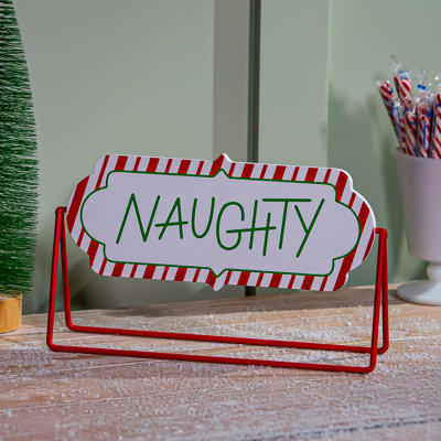 Naughty or Nice Reversible Wood & Metal Sign Table Décor, 11.5in. L