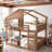 Full Size Pine Wood Bunk Bed Loft with Bookshelf & Safety Rails House Design Kids Bed-2124649896