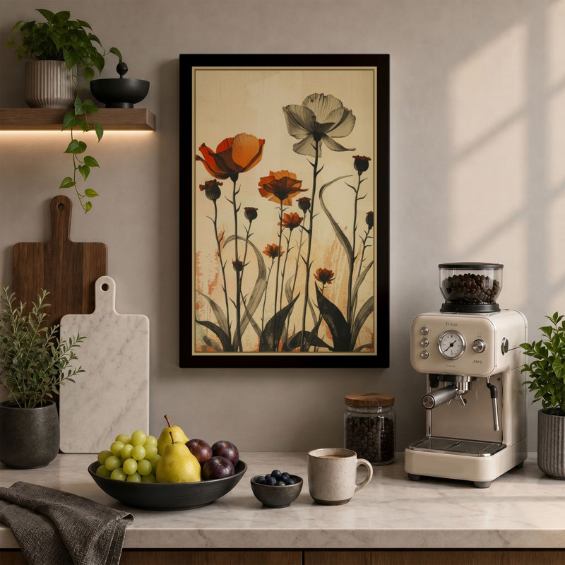 Carnation Study Botanical - Wrapped Canvas, 18x12 - 45.7 x 30.5 cm, Ochre Border
