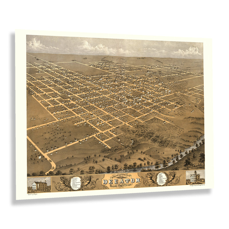 «1869 Decatur Macon County Illinois Map Wall Art» sur, H 18 po x l 24 po
