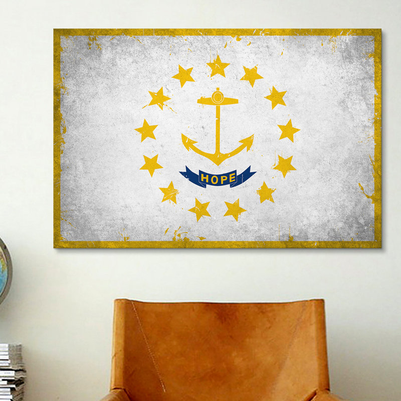 Drapeau du Rhode Island, impression grunge sur toile, H 26 po x l 40 po x P 1,5 po, Pas de tapis, Toile tendue