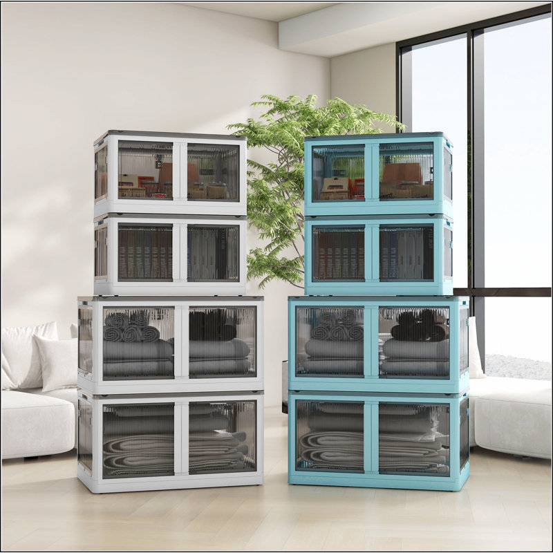 3 Stackable Storage Bins w/ Lids, Wheels, Collapsible, 18 gal