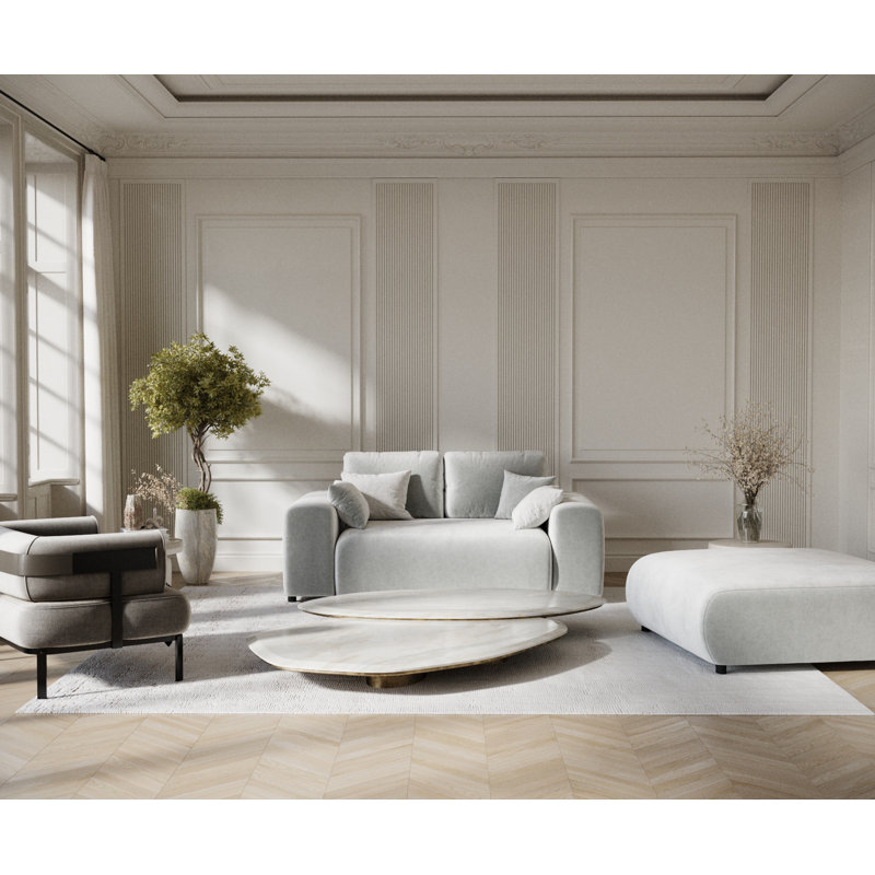 Two-seater square arms loveseat sofa, Light grey