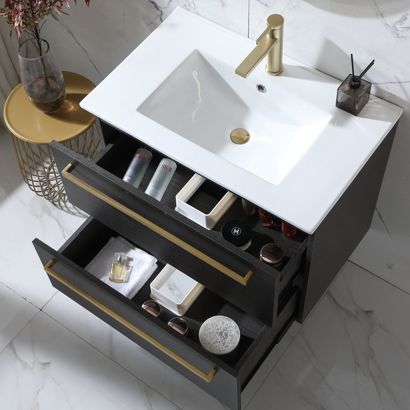 Mou 30" Black Modern Wall Mounted 2-Drawer Single Bathroom Vanity Set