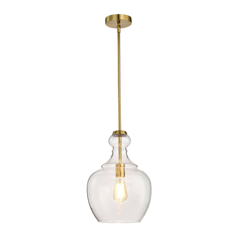 Luminaire suspendu en laiton Tasio avec abat-jour en verre transparent