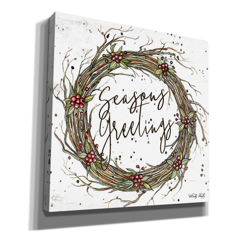 «Seasons Greetings Wreath II» par Cindy Jacobs, art mural sur toile, H 26 po x l 26 po x P 1,5 po