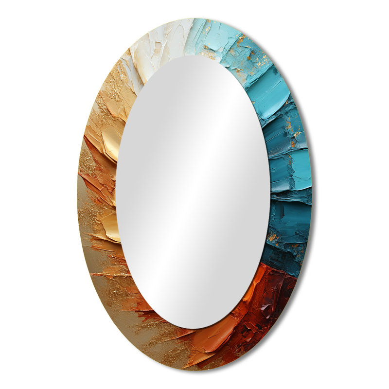 Miroir mural ovale doré et bleu, 36 po x 24 po