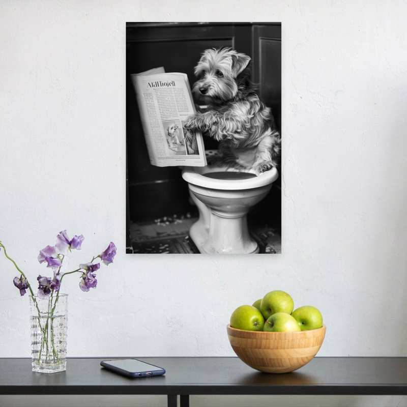 Funny Dog Reading Newspaper Contemporary Dog Wall Art Print 1 Piece Wrapped Canvas Wall Art, 60.96cm H x 40.64cm W
