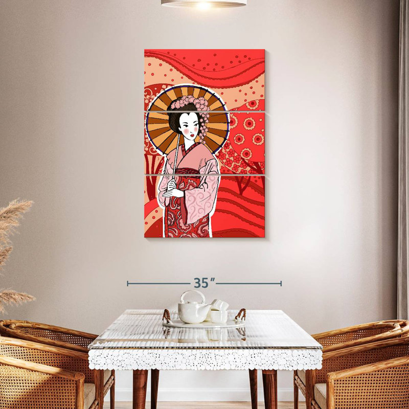 Geisha japonaise Leisha au printemps, H 45 po x l 28 po