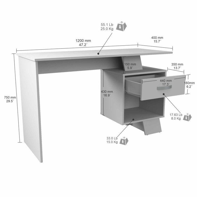 Kamuran Writing Desk, White