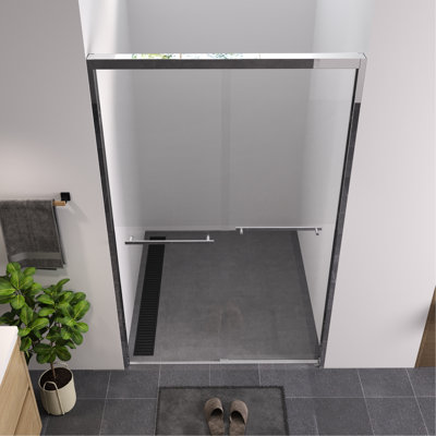 44 - 48 "x 76" porte de salle de bain coulissante avec quincaillerie, verre trempé transparent de 6 mm de 1/4 po, cadre en aluminium, coffre-fort et design, emballage solide