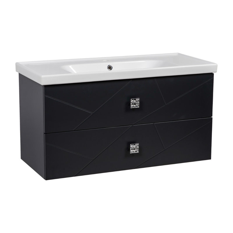 Ensemble de meuble-lavabo mural moderne avec lavabo Jakkia, Gris anthracite mat