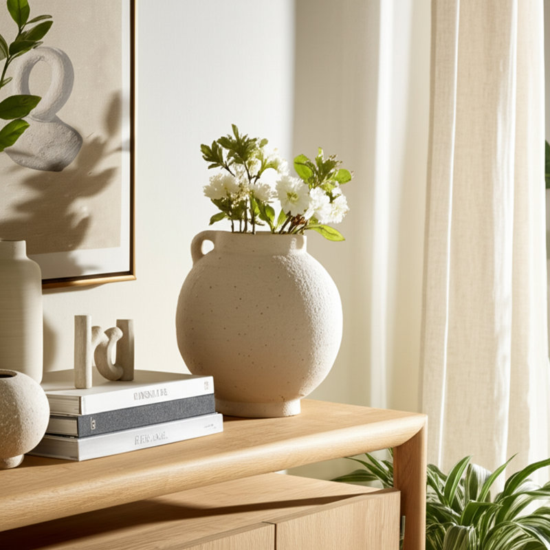 Handmade Ceramic / Porcelain Table Vase, Overall Height - 7", White