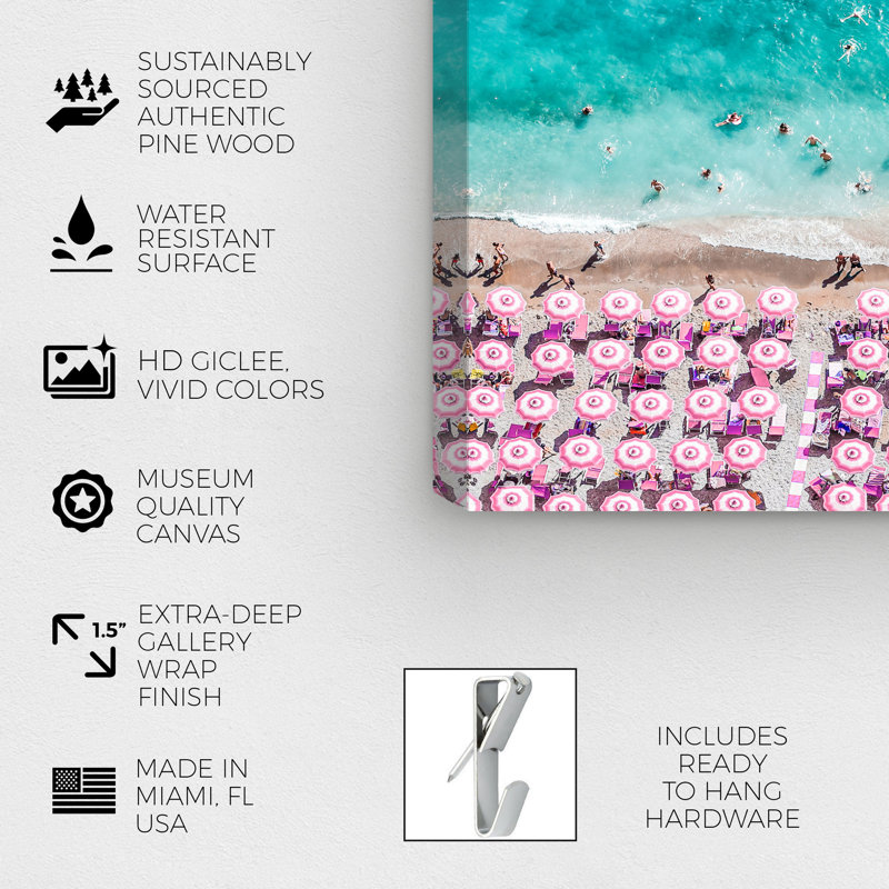 Paradise Beach Umbrellas - impression, H 24 po x l 36 po, Toile tendue