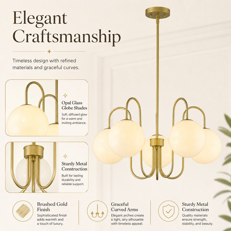 Auline 5 - Light Gold Steel Dimmable Modern Living Room Bubble Chandelier