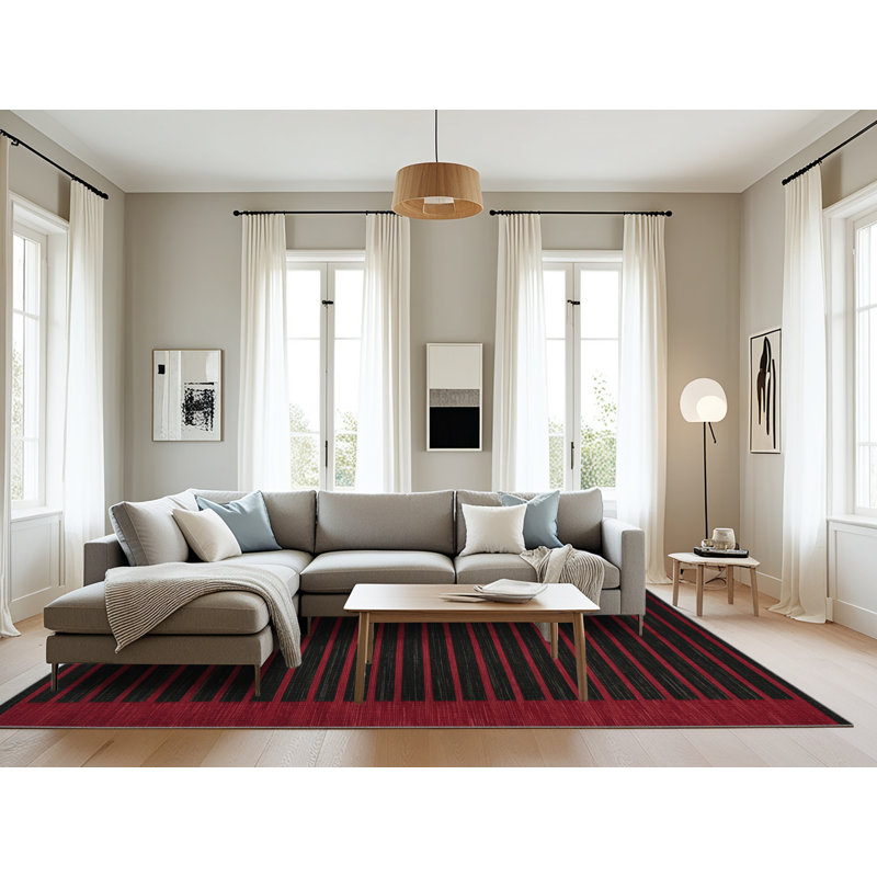 Machine Washable Horizontal Stripes Brown Area Rug, Rectangle 8' x 12'