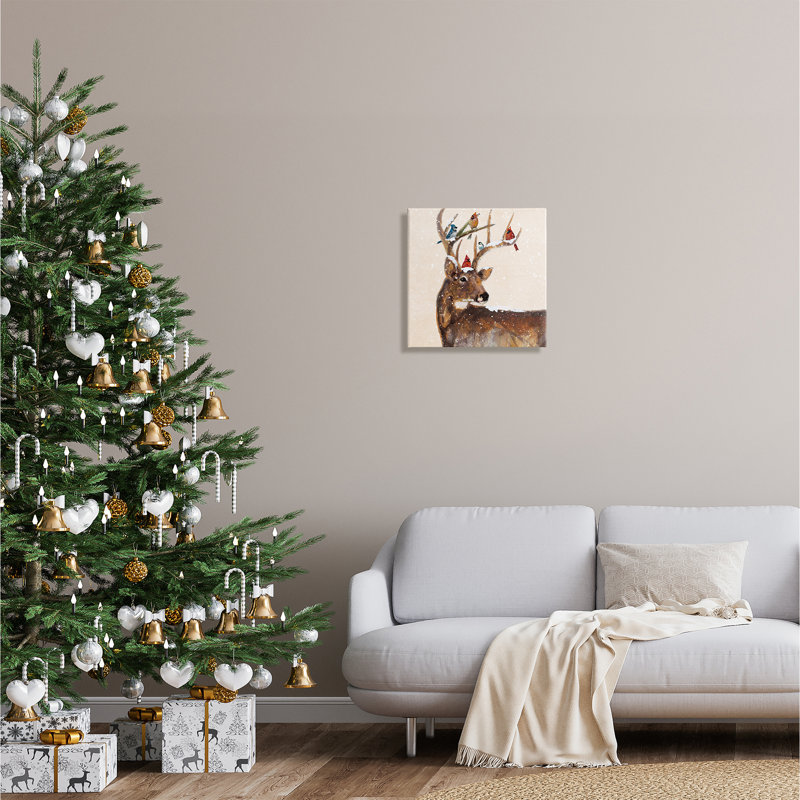 Cardinals perché des neiges enneigées sur toile, H 17 po x l 17 po x P 1,5 po
