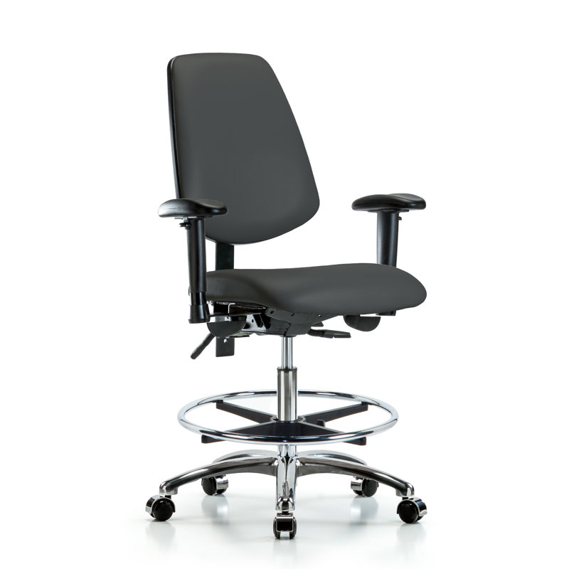 Mabel Vinyl Drafting Chair, Casters, Charcoal, Included