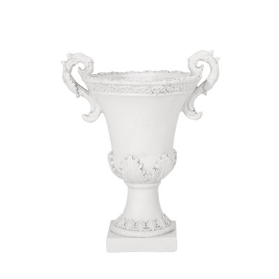 Garden Urn Planter - Antique White Color, Lightweight Concrete, Roman Design Details, For Different Plants, Drainage Hole And Stopper, Weather , No Assembly Plant Holder Inspired Design, Various