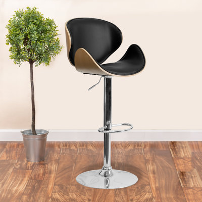 Adjustable Height Barstool with Curved Vinyl Seat and Back
