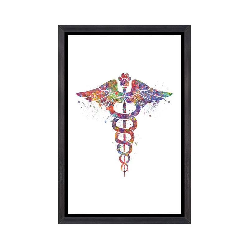 «Caduceus Vet Paw» - Impression, H 26 po x l 18 po x 1,5 po, Cadre noir vieilli