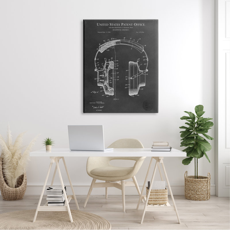 Schéma détaillé d'écouteurs de musique, L 36 po x H 36 po, Plaque murale