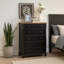 Commode haute Ginie, 5 tiroirs et pieds de ferme, brun noir