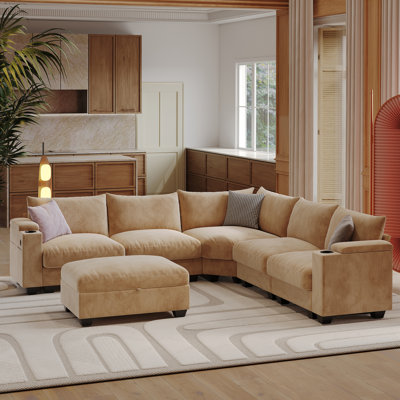 107 '' L-Shaped Modular Sectional Sofa, Living Room Comfy Corner Cloud Couch, With Ottoman Storage
