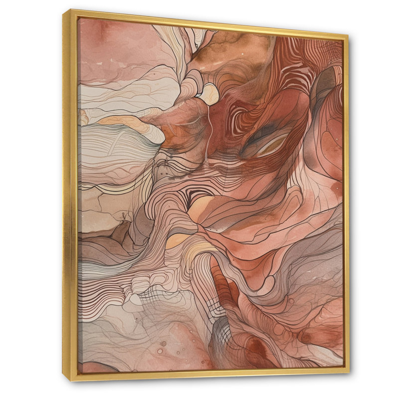 Chocolat, rêves, terre cuite, aquarelle - peinture abstraite, art mural, 20" H x 12" W, Cadre flottant doré