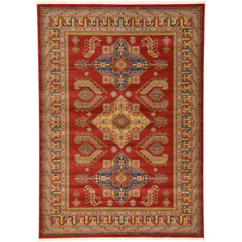 Tapis rouge à motif géométrique Eesi, Rectangle 5 pi 1 po x 8 pi